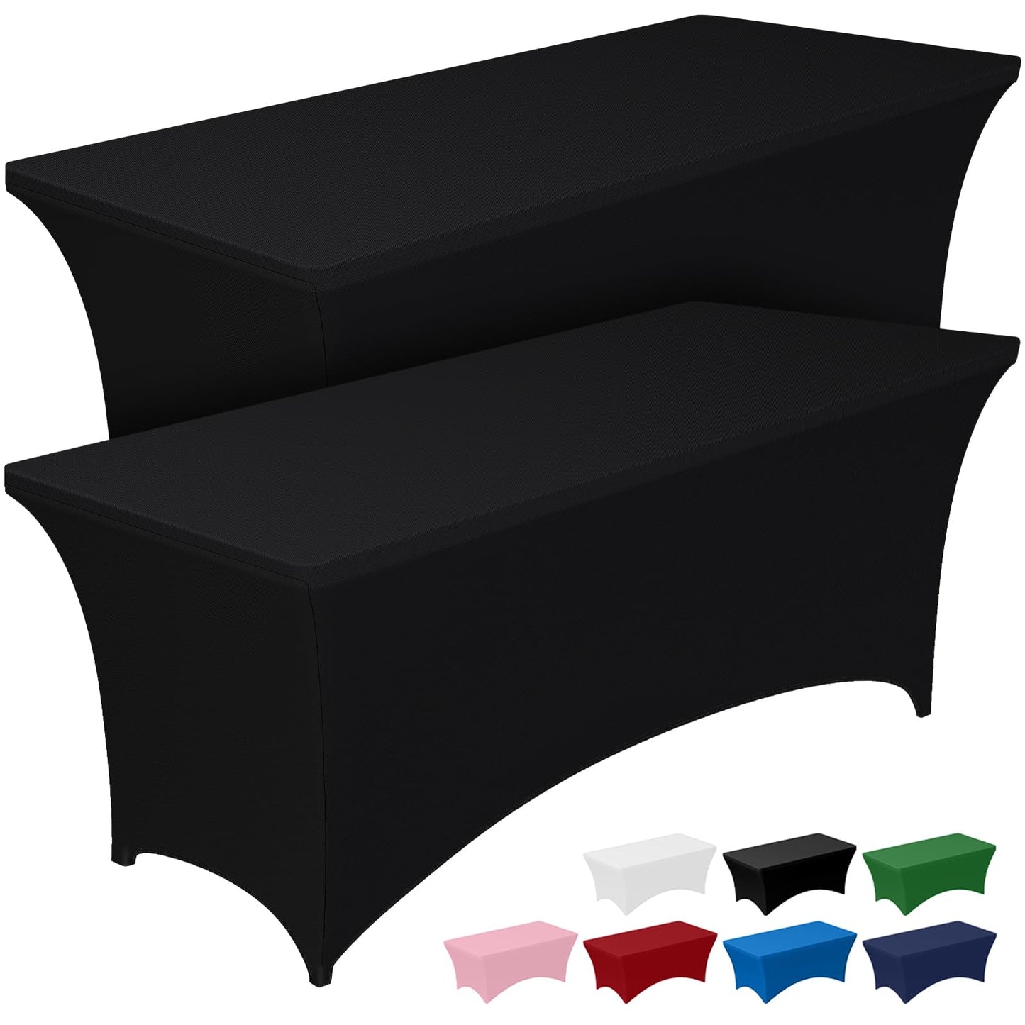 Pureegg Spandex Tablecloth 4ft - 2 Pack, Fitted and Tight Cloth for Rectangle Table, Wrinkle-Free and Stretch Table Cover for Party, Wedding, Banquet and Birthday, Black