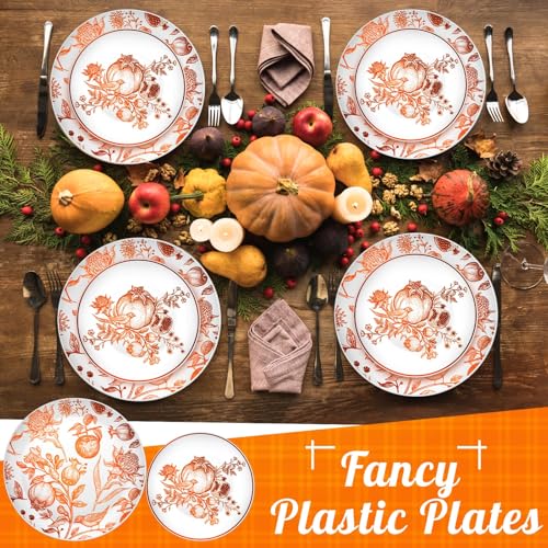 Disposable Plastic Plates Set with Pomegranate Design - 50 Pieces, Brown & Ivory, Party & Event Use (Variation: Pomegranate / Brown / 50)