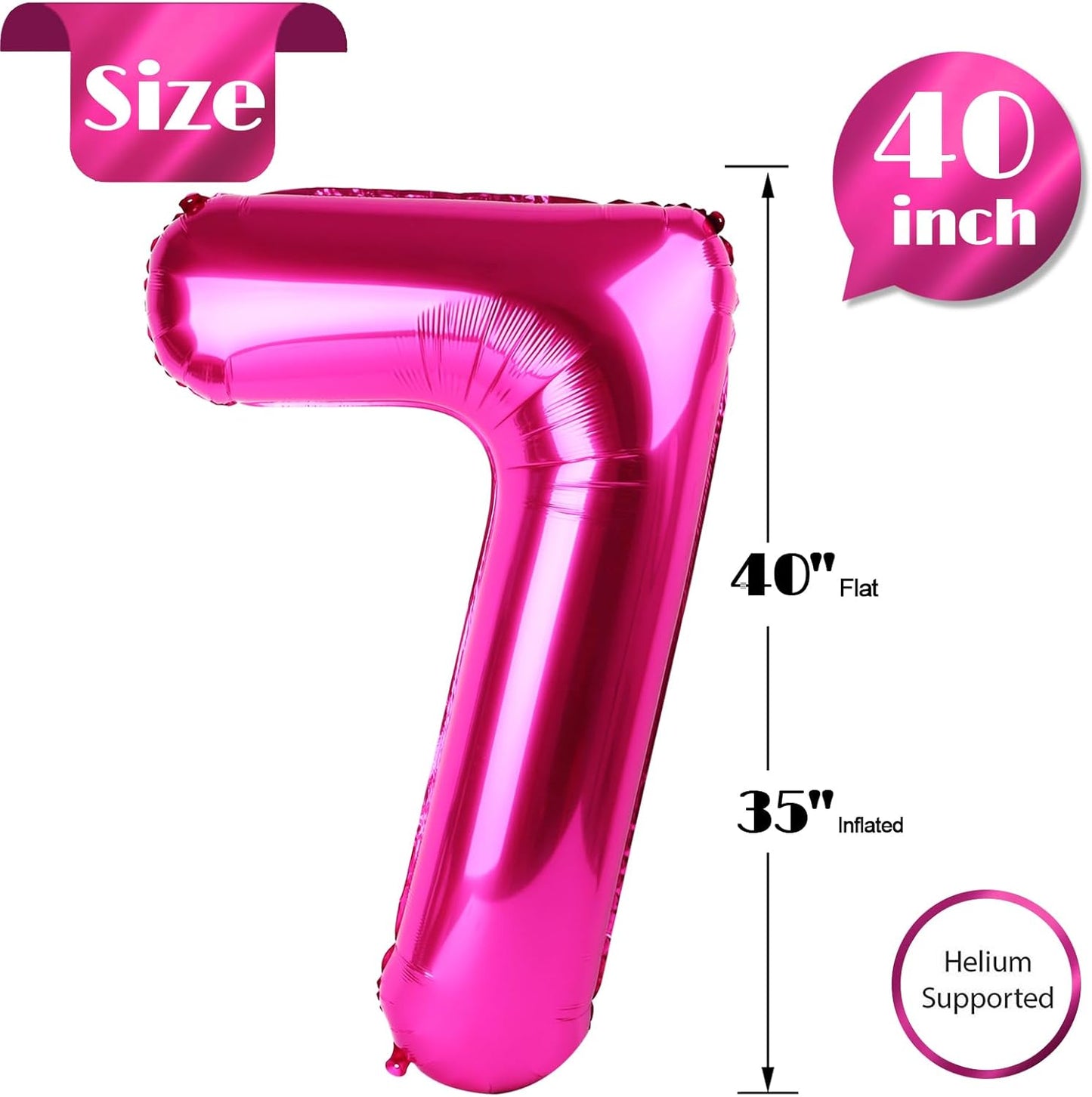 Number 7 Balloon by [Brand Name] - 40 Inch Hot Pink Foil Balloon for 7th Birthday Party Decorations