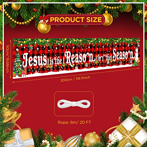 Large Jesus is The Reason for The Season Decorations Banner Holy Nativity Christmas Yard Banner Red Buffalo Plaid Religious Hanging Banner Backdrop for Xmas Winter Holiday Party Indoor Outdoor Decor