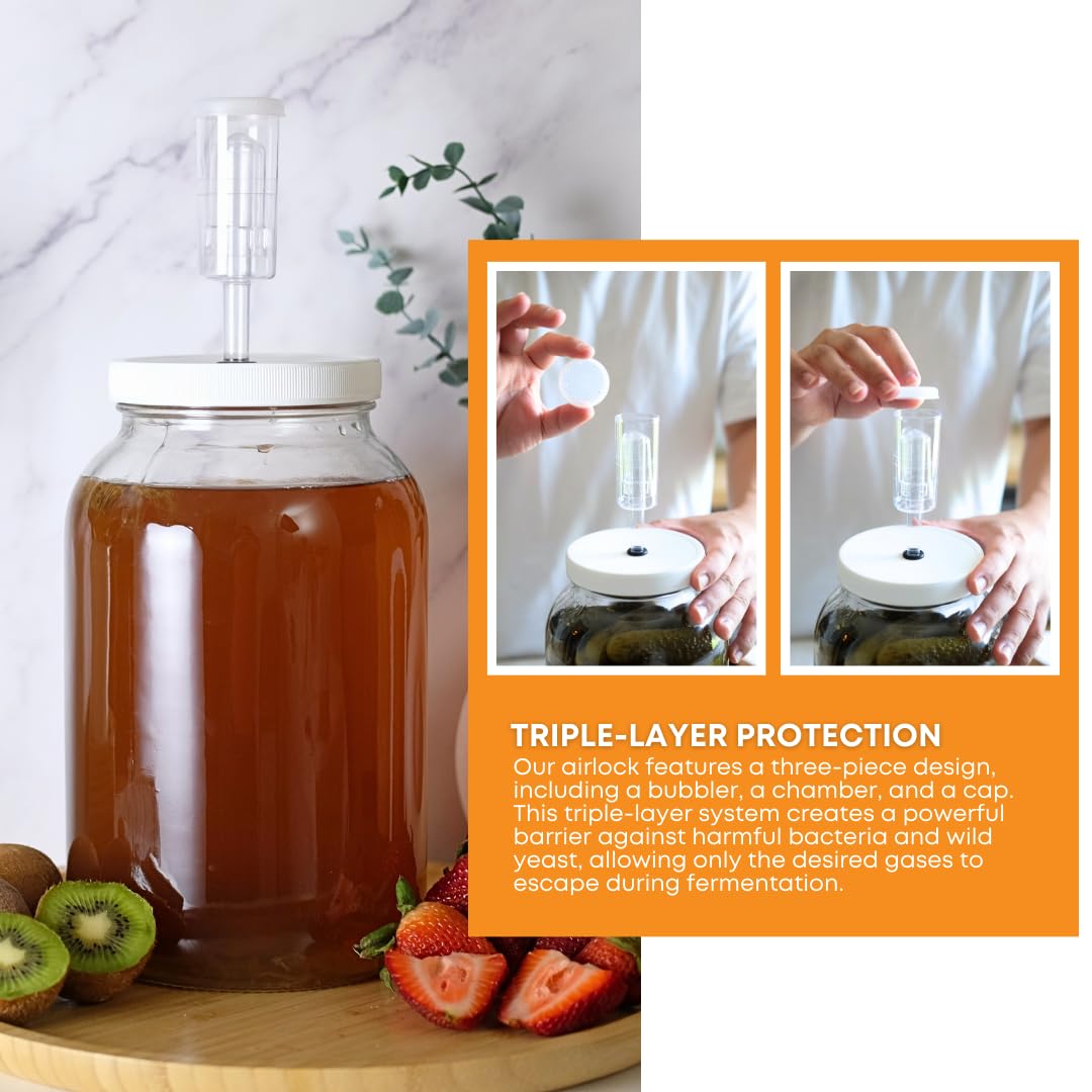FastRack 3-Piece Airlock Set for Fermentation (Set of 2) | Includes Transparent Airlocks and Drilled Rubber Stoppers – Hydrolocks for Fermenting Beer, Wine, Mead, and More | Fits Carboys & Fermenters