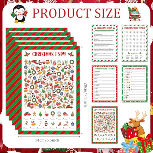 Christmas Party Card Game Set with Trivia Pictionary Word Search & I Spy Activities