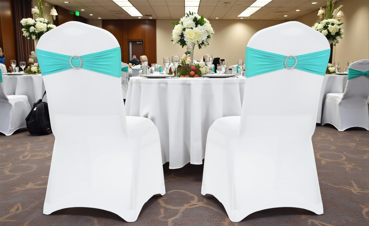 MDS Spandex Chair Sashes - Premium Stretch Covers with Buckle Slider | Pack of 10 - Aqua Blue
