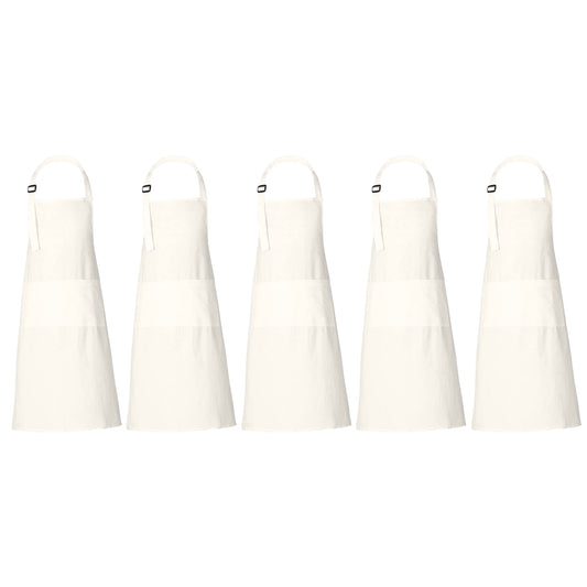RAJRANG Chef Apron for Women Men with Pockets Cotton Kitchen Cooking Full Length Plain Aprons Marshmallow 35x27 Inches Pack of 5