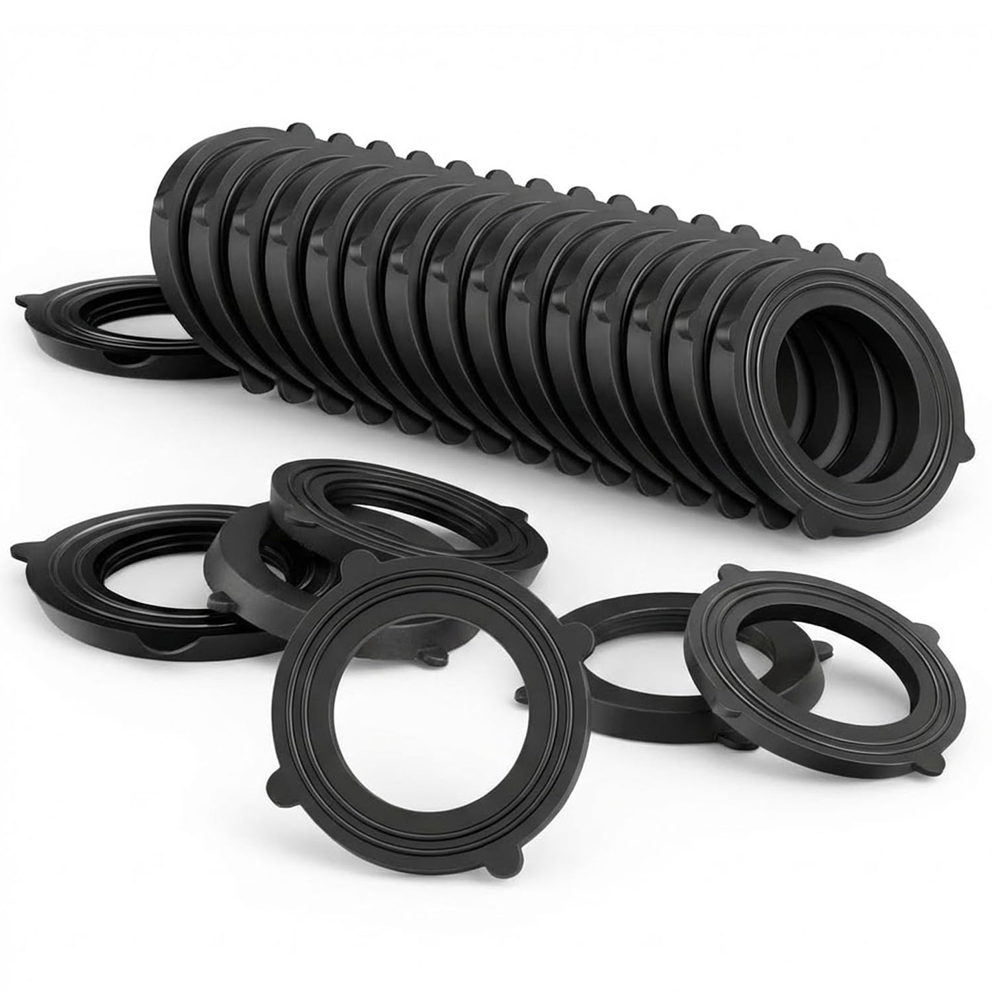 SmoTecQ Garden Hose Washers - 30 Pack Heavy Duty Rubber Seals for 3/4" Hose Fittings | Stay-in-Place Design, Black