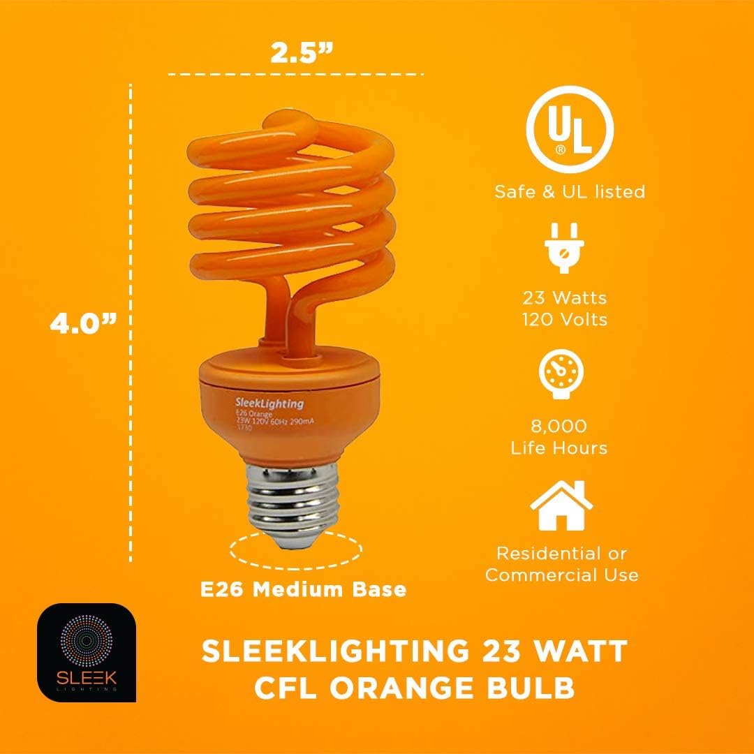 23W T2 Orange Spiral CFL Light Bulbs - Energy Saver, E26 Base, UL Approved (4-Pack)