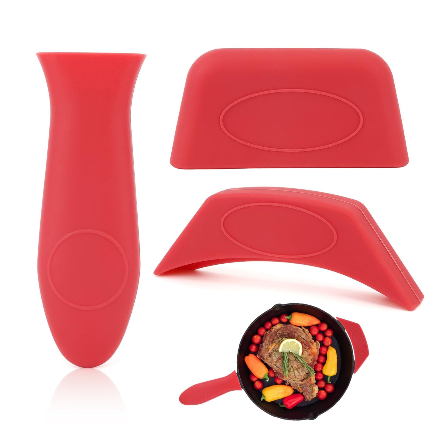 3 PCS Cast Iron Handle Cover, Cast Iron Skillet Handle Covers Silicone Pot Holders Heat Resistant Silicone Hot Handle Holder for Frying Pans Skillet Griddles Cookware