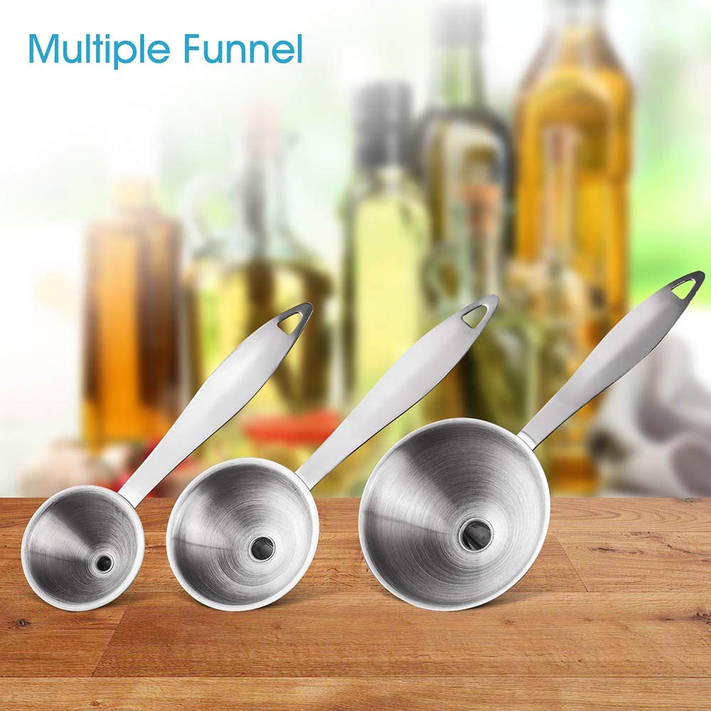 Toncoo 3-in-1 Kitchen Funnel Set - Premium Food Grade Stainless Steel for Bottles & Spices