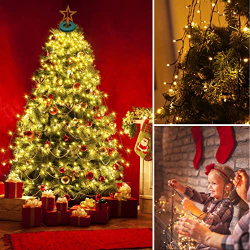 VIL 6.6ft Warm White Christmas Tree Lights with Ring - 8-Mode Dimmable Waterfall String 280 LEDs