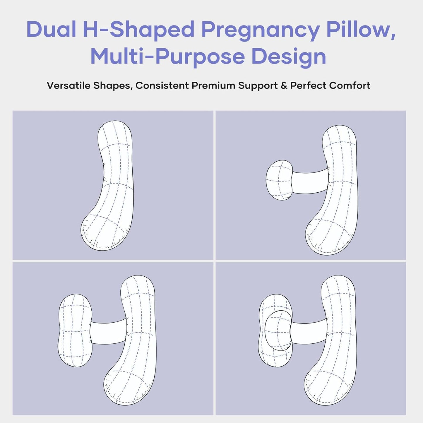 Skiennix Pregnancy Pillow - Adjustable H-Shaped Maternity Support with Cooling Cover | Grey Full Body Comfort