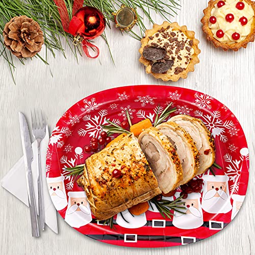 Tyzarglef 50 Count 10x12.5in Red Christmas Oval Paper Plates - Disposable Dinner Platters