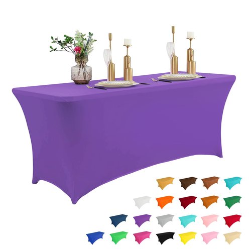 IVAPUPU 6FT Table Cloth for Rectangular Fitted Events Stretch Purple Washable Table Cover Spandex Tablecloth Protector for Party, Wedding, Cocktail, Banquet, Festival