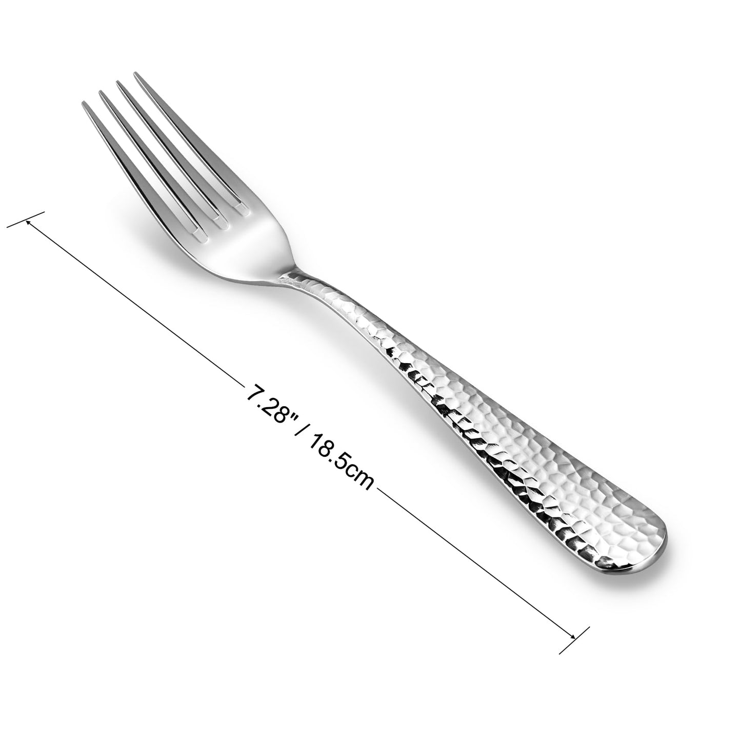 KEAWELL Premium 4-Piece Louise Hammered Fork Set, 18/10 Stainless Steel, Fine Fork Set with Round Edge, Brightly-Mirror polished, Dishwasher Safe. (4, 7.28" Salad Forks)