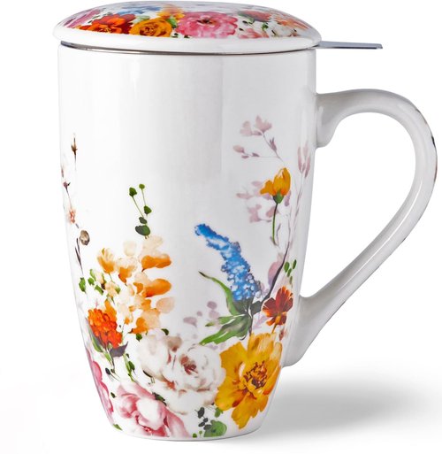GBHOME Tea Mug with Infuser and Lid, 18 Ounce Large Ceramic Loose Leaf Tea Cup, Microwave, Dishwasher Safe Tea Steeping Mug, Pefect Gift For Tea Lover.