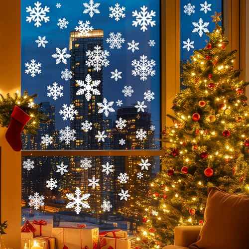 144pcs Christmas Snowflake Window Clings Stickers, Christmas Window Decorations Xmas Decals Decor for Glass Indoor Holiday, Winter Snowflake Decals for Home Party Supplies Thanksgiving D?cor