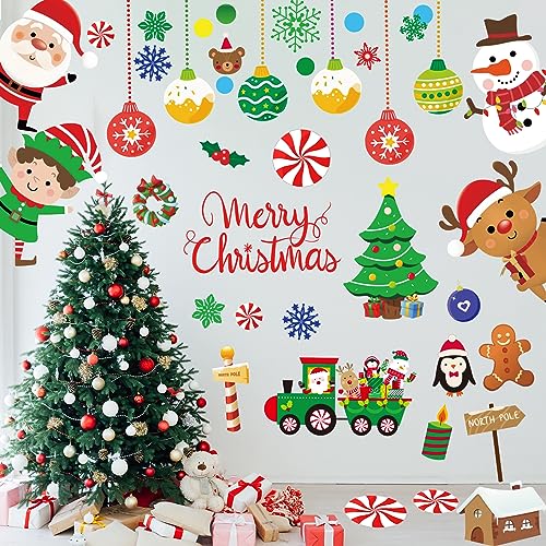 96PCS Christmas Wall Decals Set - Removable Holiday Stickers with Santa, Snowman, Reindeer, Large Festive Decorations