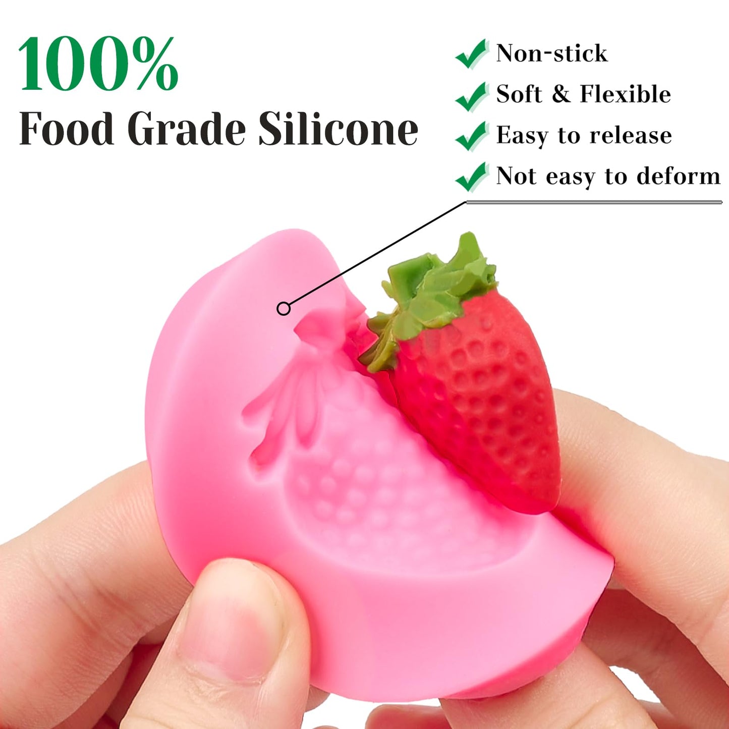 CLUEWR 5 PCS Silicone Strawberry Molds, 3D Strawberry Fondant Molds for Chocolate, Candy, Cake Decoration, Cupcake Topper