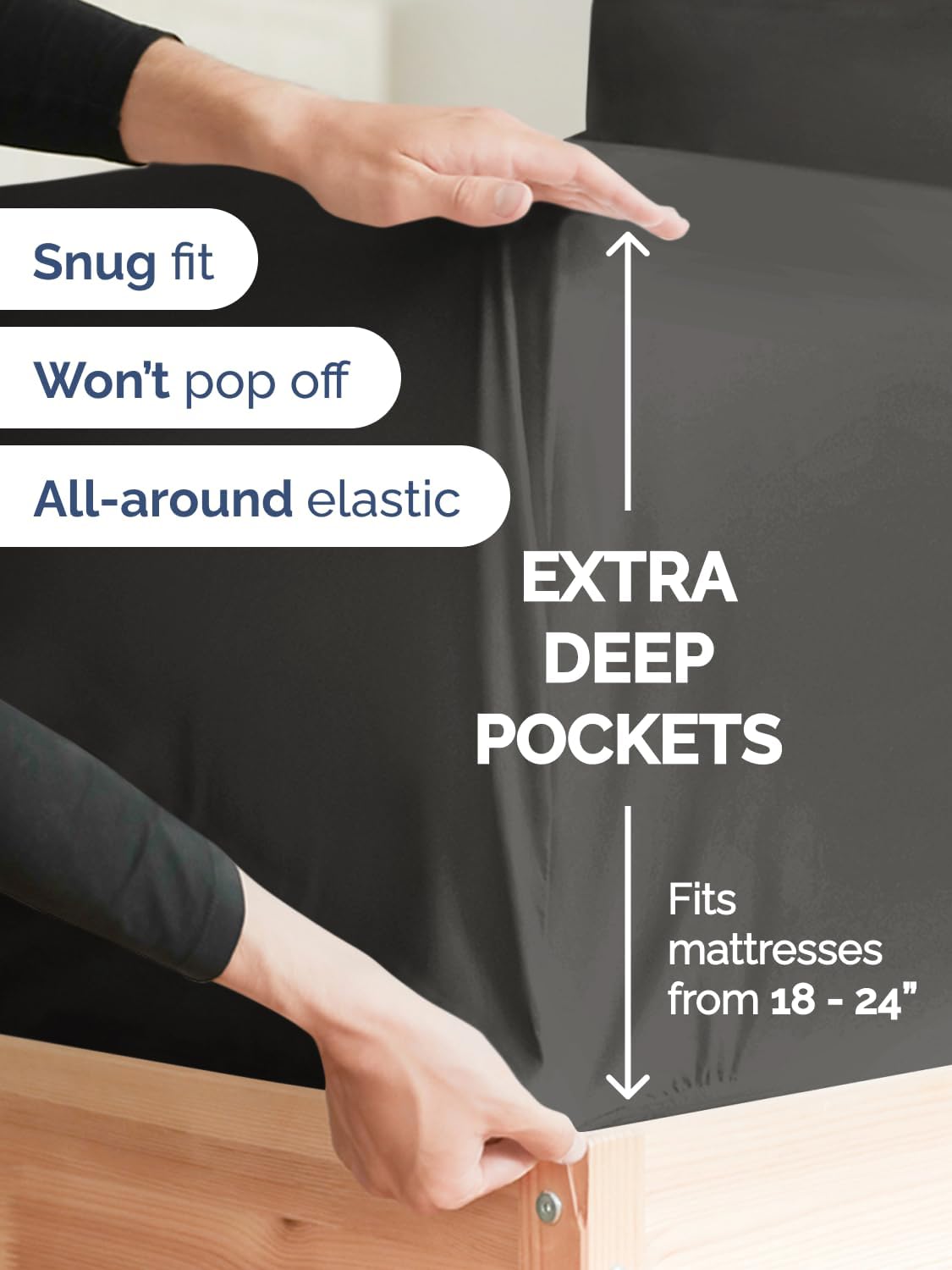 Skiennix Extra Deep Queen Sheet Set | 6-Piece Breathable Cooling Bedding - Soft, Wrinkle-Free Charcoal