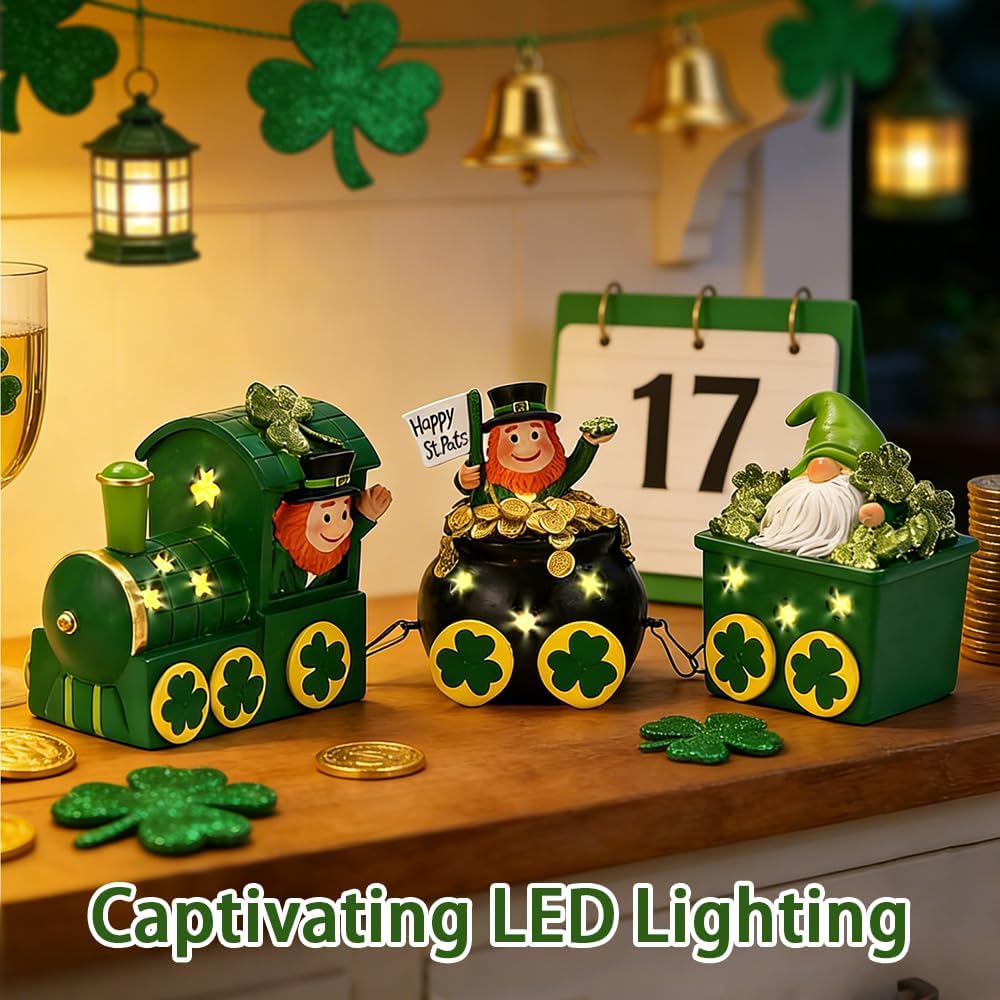 Skiennix St. Patrick's Day Decorations - Lighted Leprechaun Train Centerpiece for Home & Dining Room