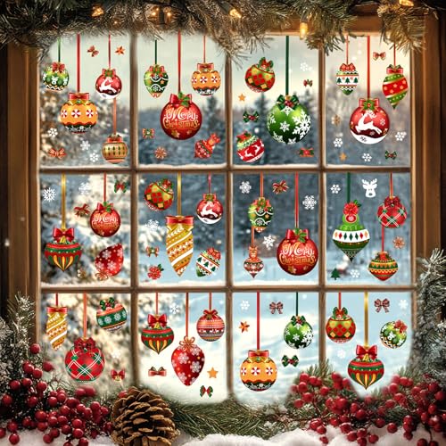 Simgoing 12 Sheets Christmas Window Clings - Removable Ball Ornaments