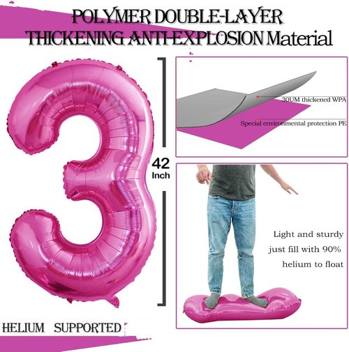 GOER Jumbo 13 Balloons - 42 Inch Hot Pink Foil Helium Decorations for Sweet 13 Birthday Party