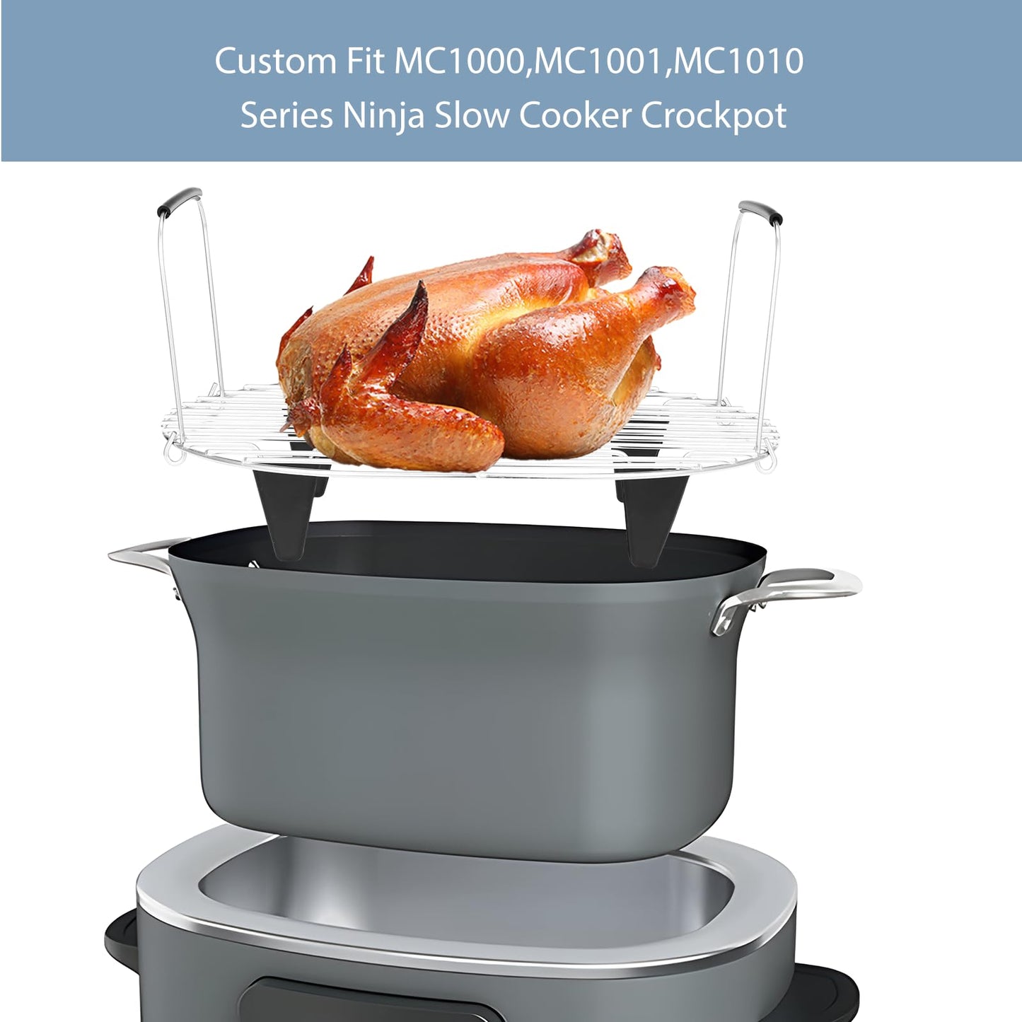 Fondpen Roast and Steamer Rack Compatible with Ninja Foodi Possible Cooker Pro 8.5 Quart MC1000, MC1001, MC1010 Slow Cooker Crock, Stainless Steel Crock Pot Accessories with Silicone Protected Feet Handles