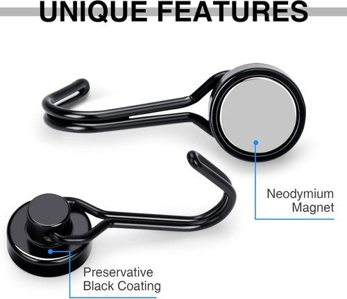 E BAVITE Magnetic Hooks - Heavy Duty 30lbs+ Magnet Hooks for Home & Kitchen | 6pcs Black