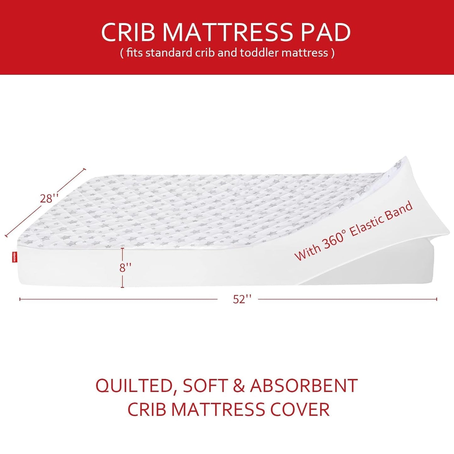 Skiennix Crib Mattress Protector - Waterproof Quilted Pad Cover, Extra Soft & Breathable | 52" x 28", Grey & White Star (2 Pack)