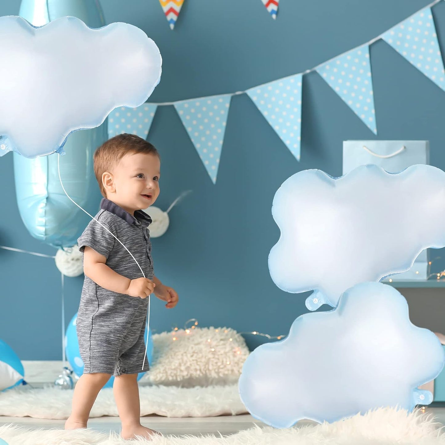 Sumind 6 Pcs White Cloud Balloons - 28 Inch Cute Foil Decorations for Birthday & Baby Shower Parties (Light Blue)