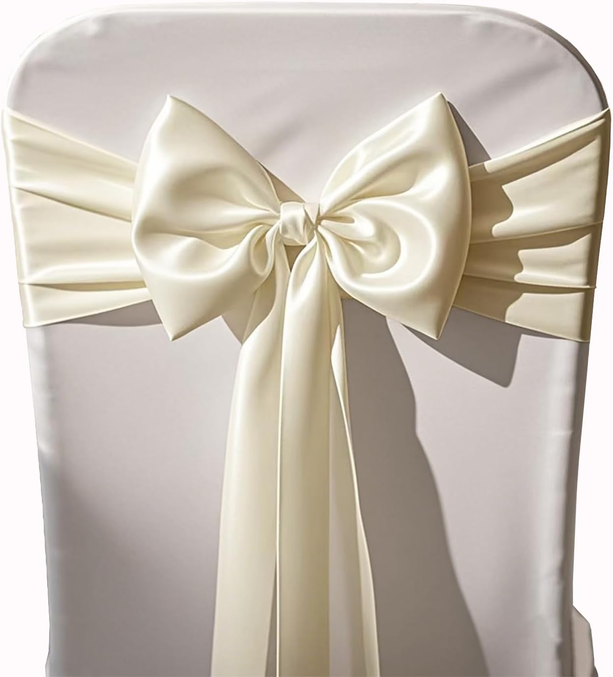 Regine Switzerland Satin Chair Sashes - Elegant Ivory Bows for Weddings | 7x108 Inch, Pack of 50