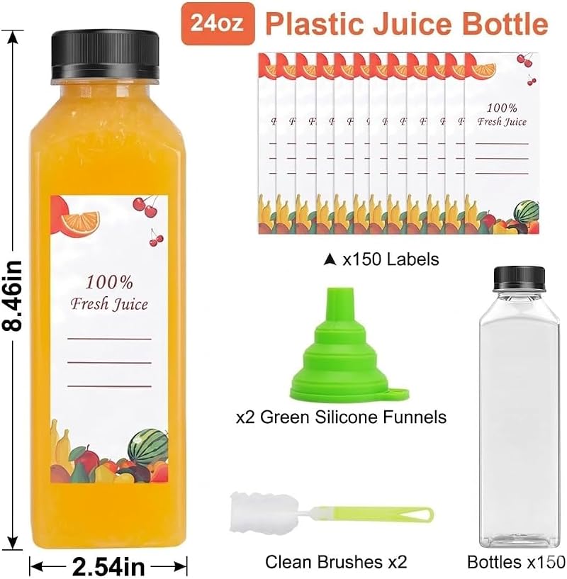 24oz Reusable Juice Bottles Set with Caps Labels Funnel Brush - OBKJJ 80pcs
