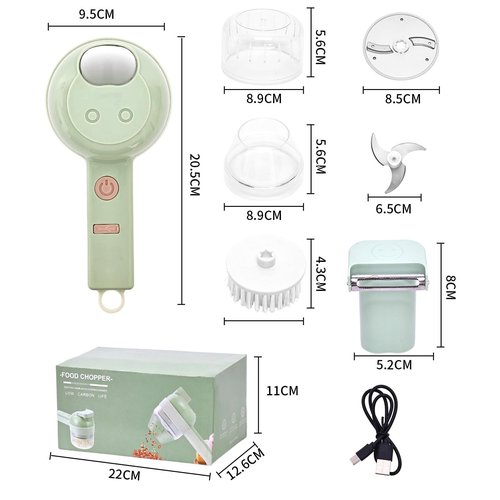 FEEMONT 4 in 1 Electric Vegetable chopper hand held, Ninja Food Chopper, Mini Fruit Slicer,Garlic Chopper,Egg whisk and Meat Mincer,Handheld Veggie Cutter for Salad