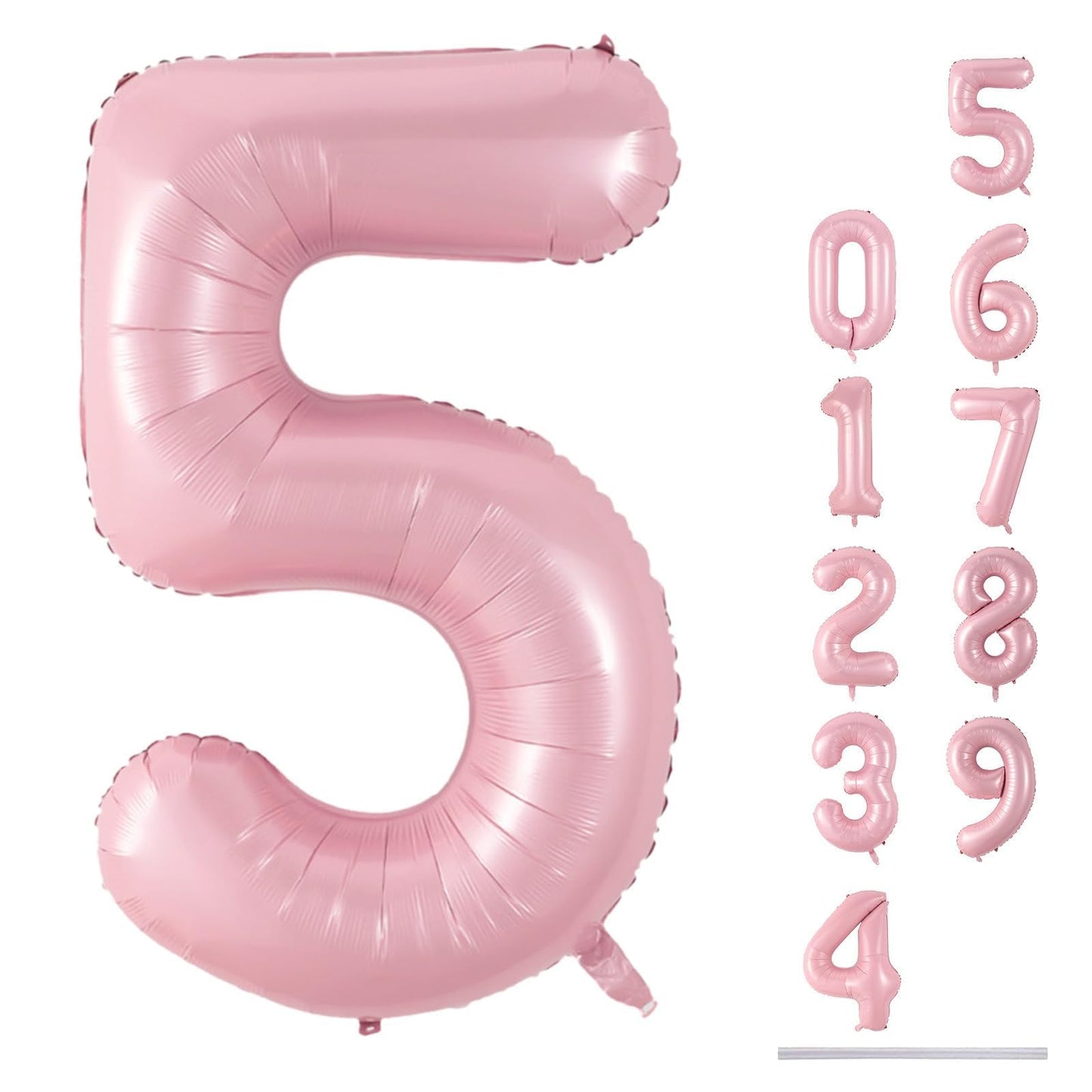 Light Pink Balloon Number 5, 40 Inch Large Self Inflating Foil Number Balloons 0-9, Pastel Pink Digital 5 Helium Balloon for 5th Girls Women Birthday Party Graduation Anniversary Decorations