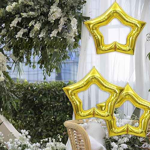 Large 40Inch Star Foil Balloon Hollow Out Star Shape Mylar Balloons for Anniversary Wedding Birthday Christmas Party Decoration 3Pack Gold