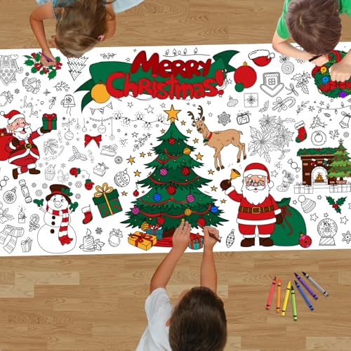 Christmas Crafts for Kids,Giant Christmas Coloring Tablecloth Poster 72x30 Inches,Xmas Activities Kids Crafts Games Party Favors,Jumbo Coloring Poster Paper Banner Table Cover Decorations