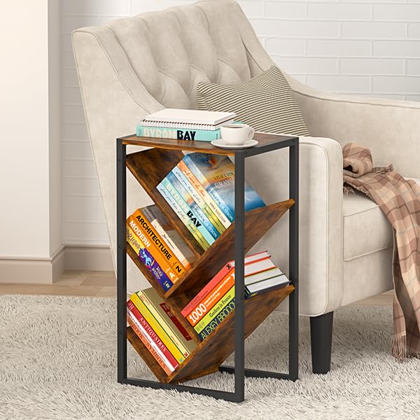 Vintage Brown 5-Tier Tree Bookshelf - Small Wooden Bookcase with EVA Pads