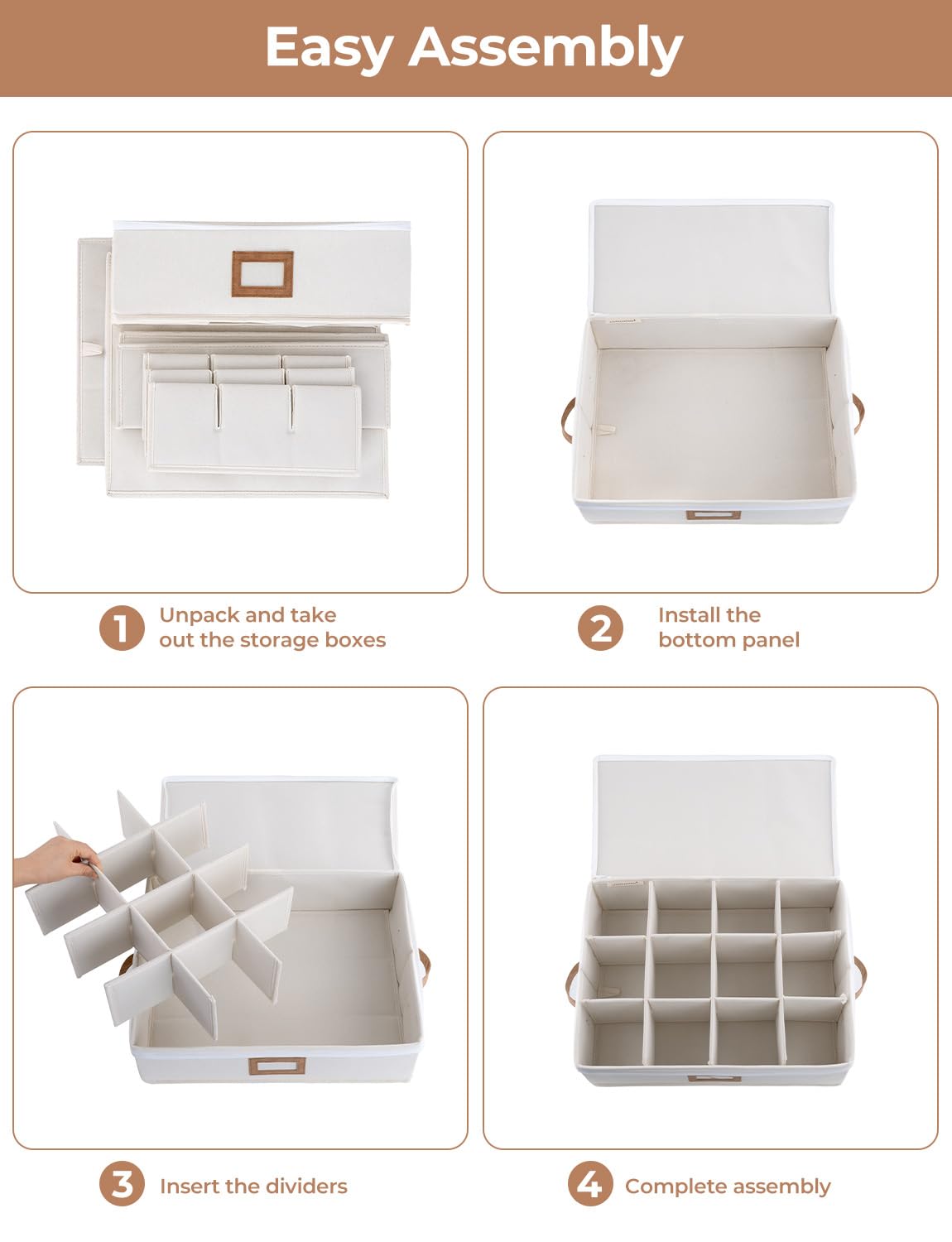 StorageWorks China Storage Container, Stackable Mug Storage Box with Dividers, Stemware Storage Cases, Hard Shell China Cup Organizer, Holds 12 Tea Cups and Coffee Mug, 1 Pack, Beige