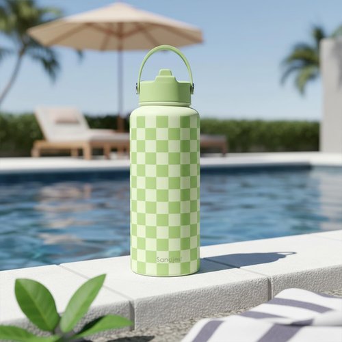 Checkered Water Bottle Stainless Steel 32oz with Lid & Straw, Insulated Bottles Gifts for Girls Friends Teens Birthday Christmas