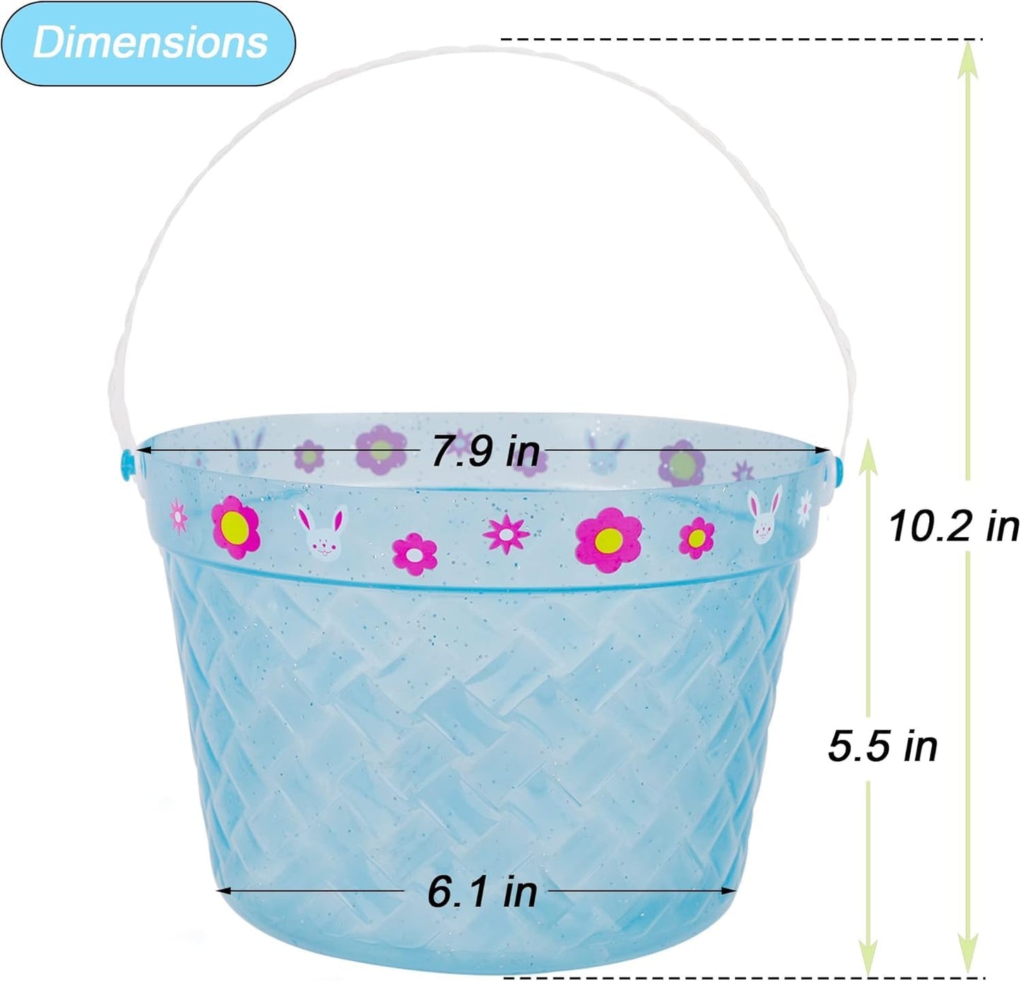 Zcaukya Easter Buckets, 3 Packs Clear Plastic Kids Easter Baskets with Handles, Empty Plastic Easter Pails for Easter Egg Hunt Party Favors, Green, Blue, Pink