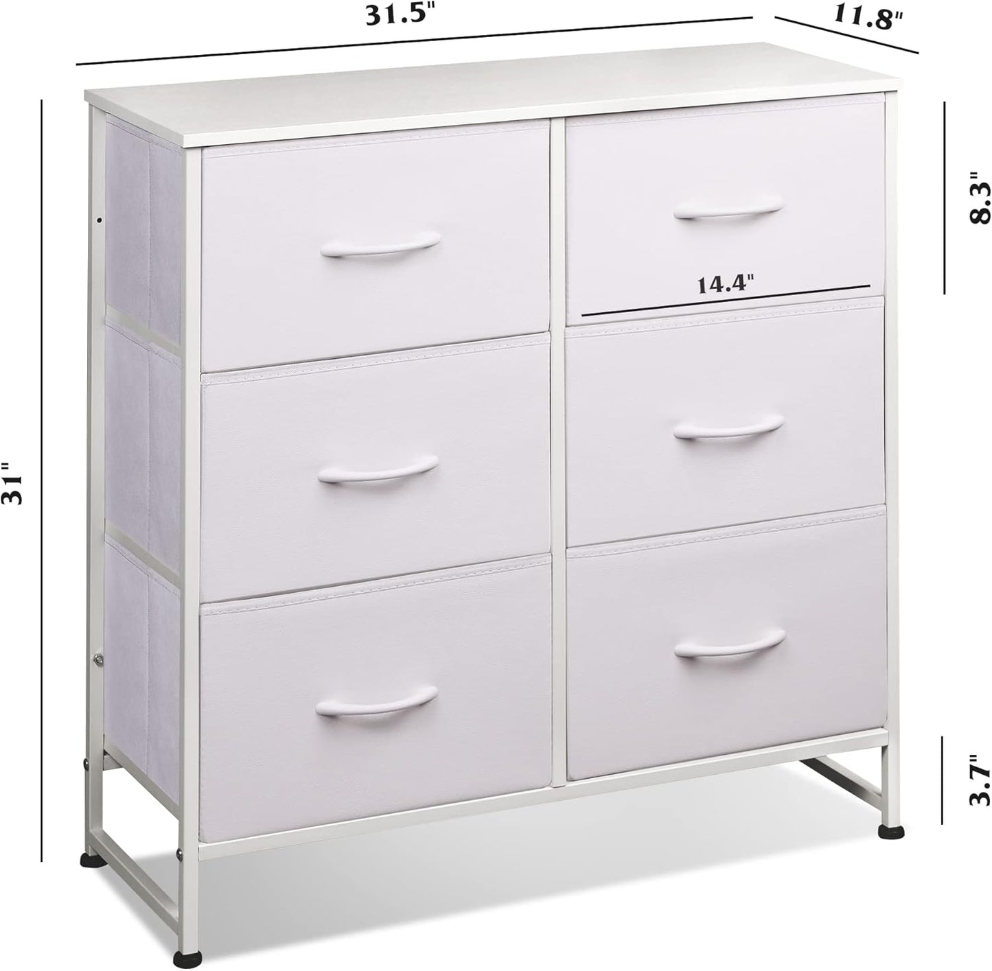 WLIVE White Dresser - 6 Fabric Drawers with Metal Frame & Wooden Top | Versatile Storage for Bedroom & Living Room