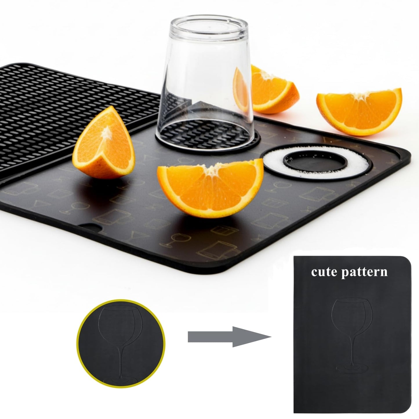 Tebery 3-in-1 Foldable Bar Mat for Countertop, Nonslip Cocktail Drying Mats with Removable Cutting Board, Silicone Mat Home Bar Accessories with Salt Rim for Drinks, Outdoor Camping, Picnic