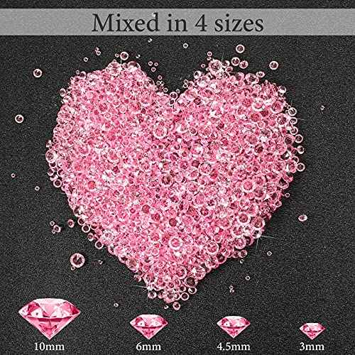 Hicarer 7000 Pieces Diamond Decorations Bling Bling Diamond Vase Filler Acrylic Gem Table Scatter Crystals in Four Sizes Table Decorations for Wedding Birthday Party Bridal Shower(Pink)