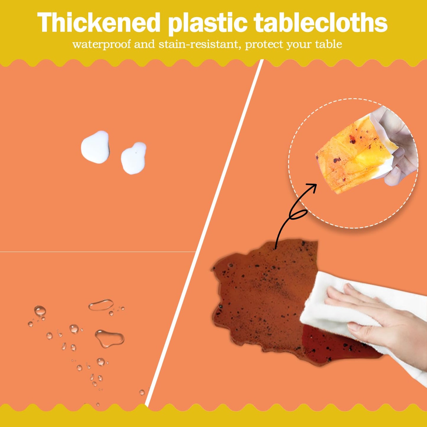 tujol Orange 6 Pack Plastic Table Cloth 54" x 108", Disposable Tablecloths Rectangle Table Cover, Plastic Tablecloths for Parties