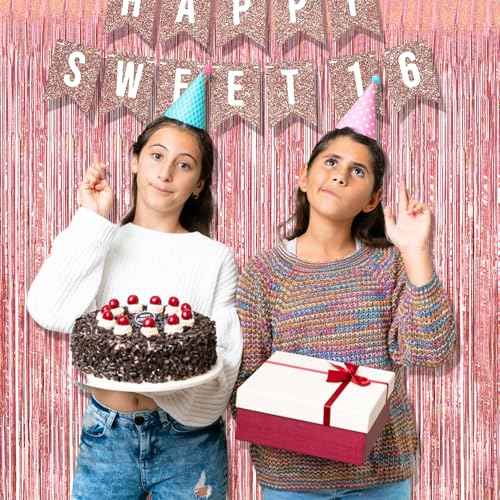 BRAVESHINE Rose-Gold Metallic Tinsel Backdrop - 2Pcs 3.2x8.2ft Metallic Tinsel Foil Fringe Curtains Photo Booth Streamers for 21-st Birthdays Bachelorette Engagement Bridal Shower Party Decorations