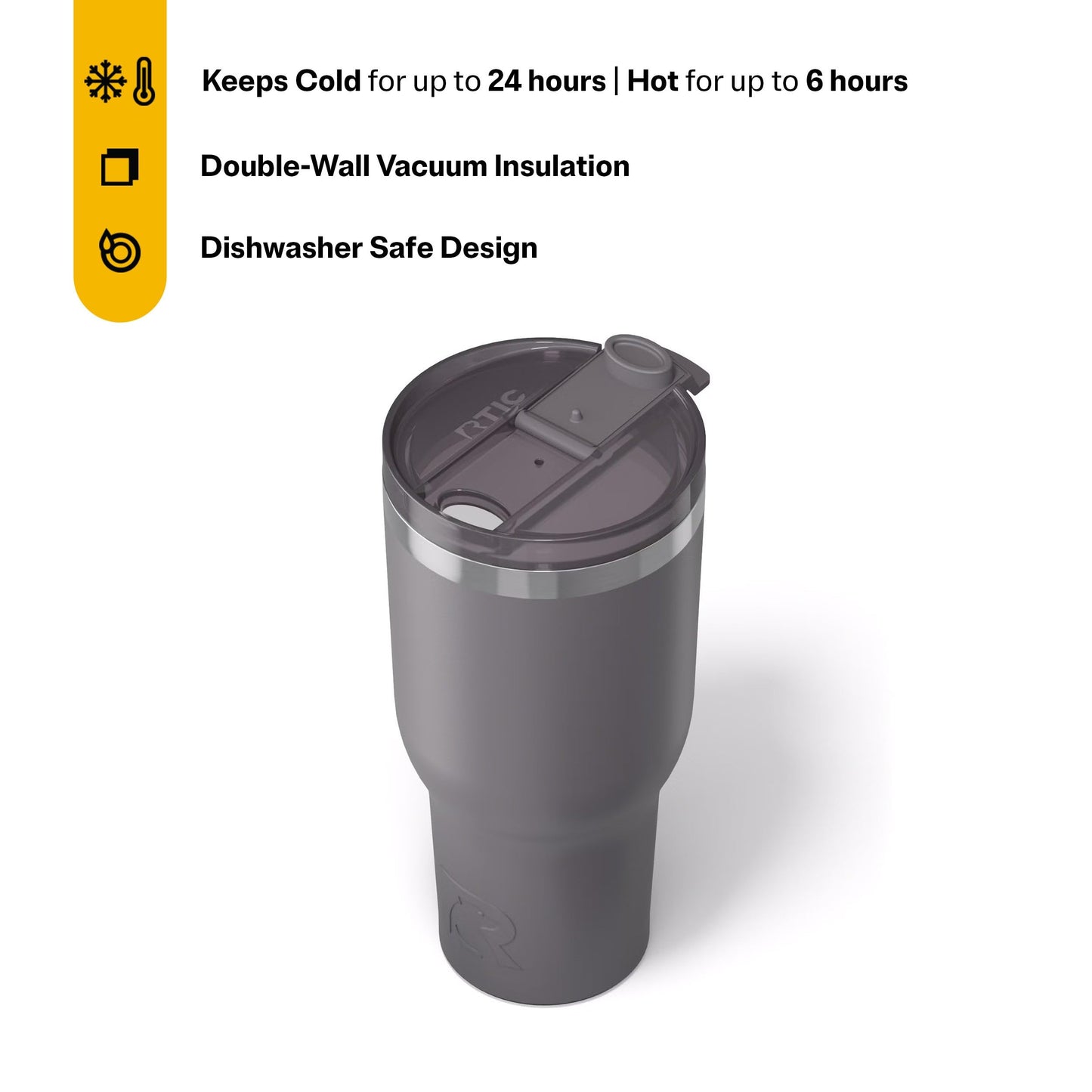 RTIC 40oz Essential Tumbler with Lid, Ceramic Lined, Insulated, Stainless Steel, Metal, Double Wall Vacuum-Insulation, Travel Cup for Iced Coffee, Tea, Hot and Cold Drink, Graphite