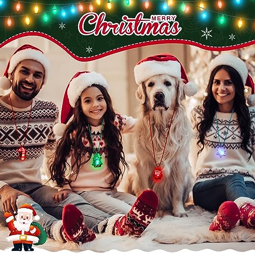 Sumind 200 Pcs LED Christmas Necklaces Santa Snowman Candy Decor Party Favors