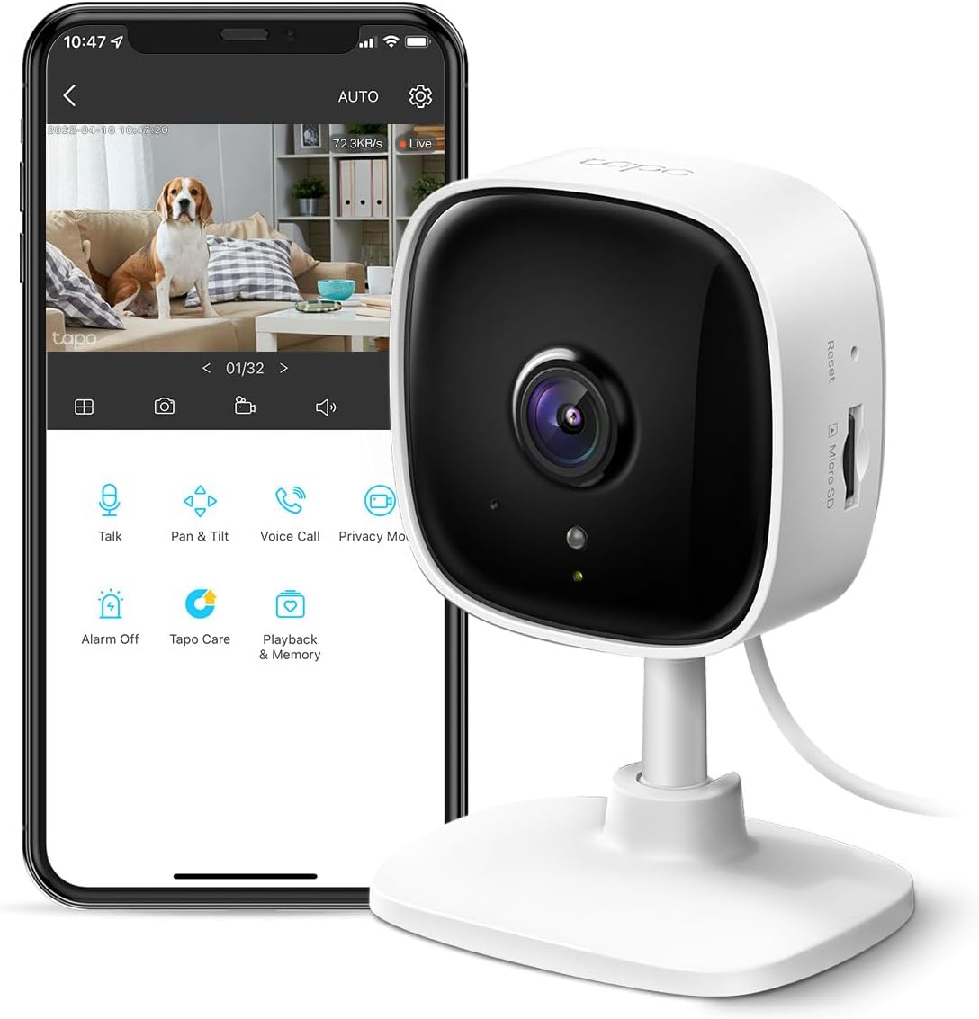 TP-Link Tapo 1080P Indoor Security Camera - Baby Monitor & Dog Camera with Night Vision, 2-Way Audio | Alexa & Google Home Compatible (Tapo C100)