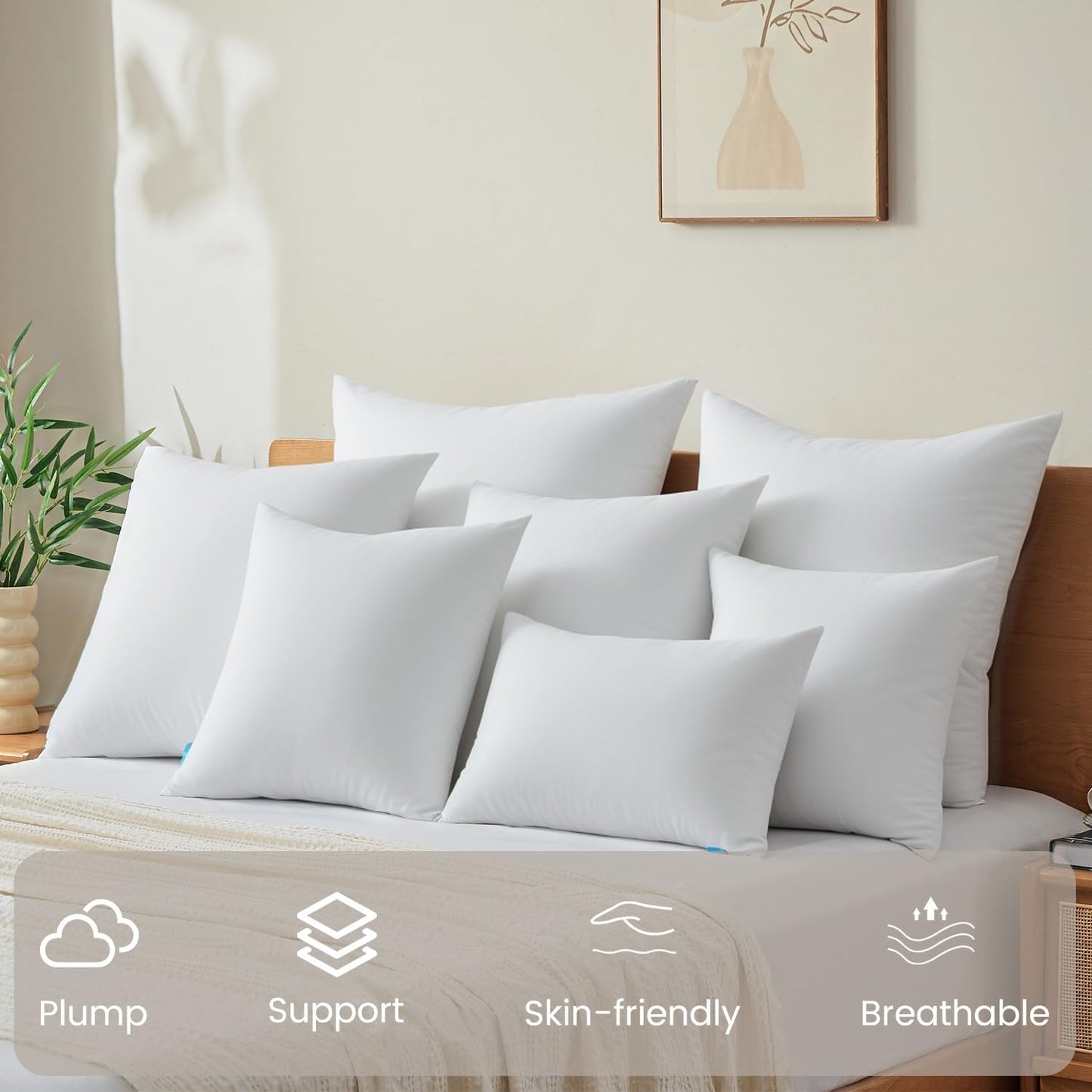QUIETSEA 12x20 Pillow Inserts - Pack of 2 Fluffy Soft Lumbar Throw Pillows for Couch & Bed