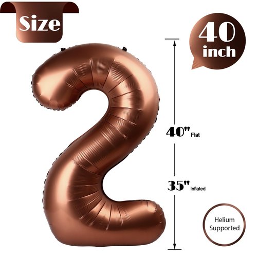 Dark Brown 2 Balloon, Coffee Brown Number Balloons 40 Inch, Chocolate 2nd Balloon Number Birthday Decorations, Second Two Birthday Party Supplies, Number 2