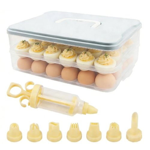 Deviled Egg Containers with Lid & Handle, (Set of 2),Plastic Deviled Egg Carrier for 48 Eggs, Clear Stackable Storage Tray for Eggs, Cookies - Portable Platter for Picnic, Party